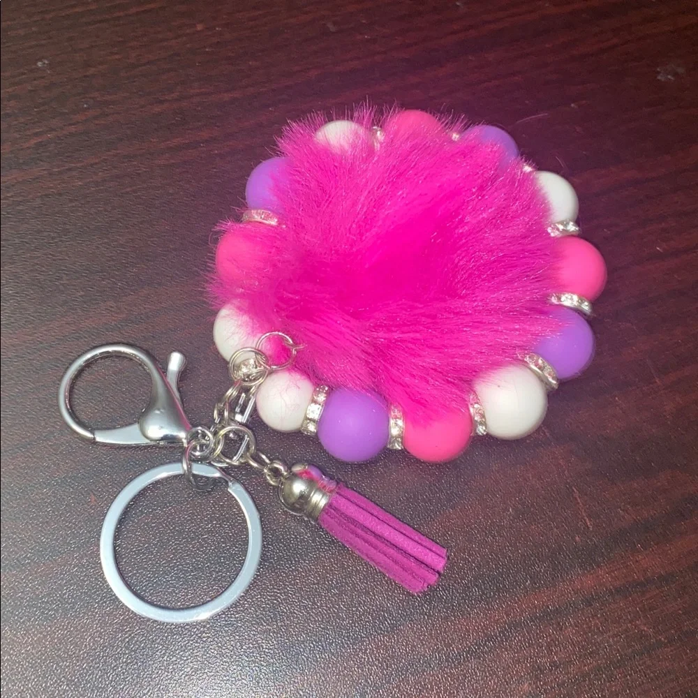 Pink and Purple Beaded Keychain Bracelet